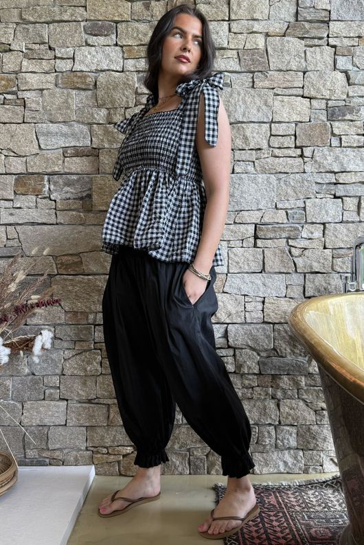 Nonni Gingham Bandeau Cami Black